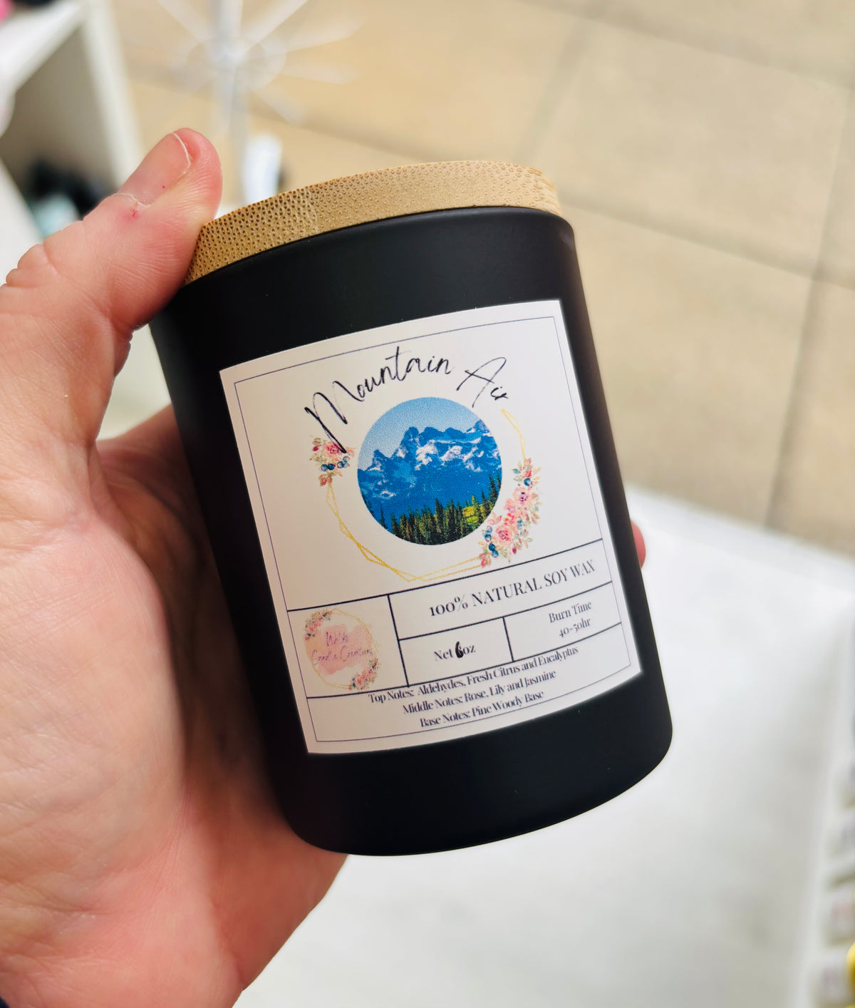 Mountain Air Soy Candle in Black Jar with Bamboo Lid