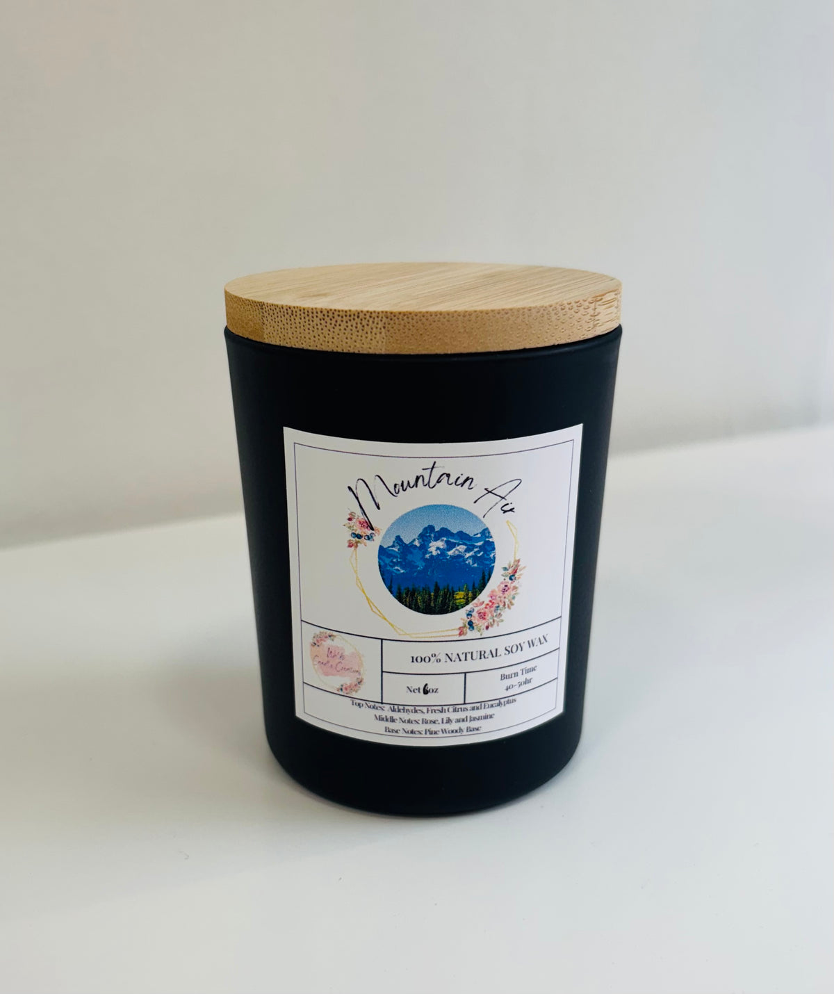 Mountain Air Soy Candle in Black Jar with Bamboo Lid
