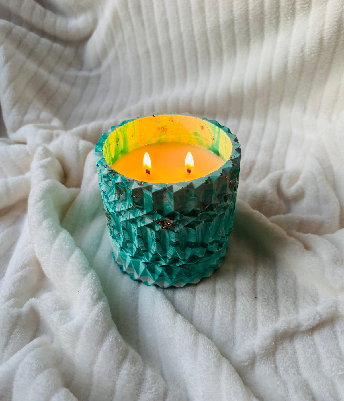 Luxury Handmade Soy Candle in Green Marble Eco-Resin Jar | Double Wick