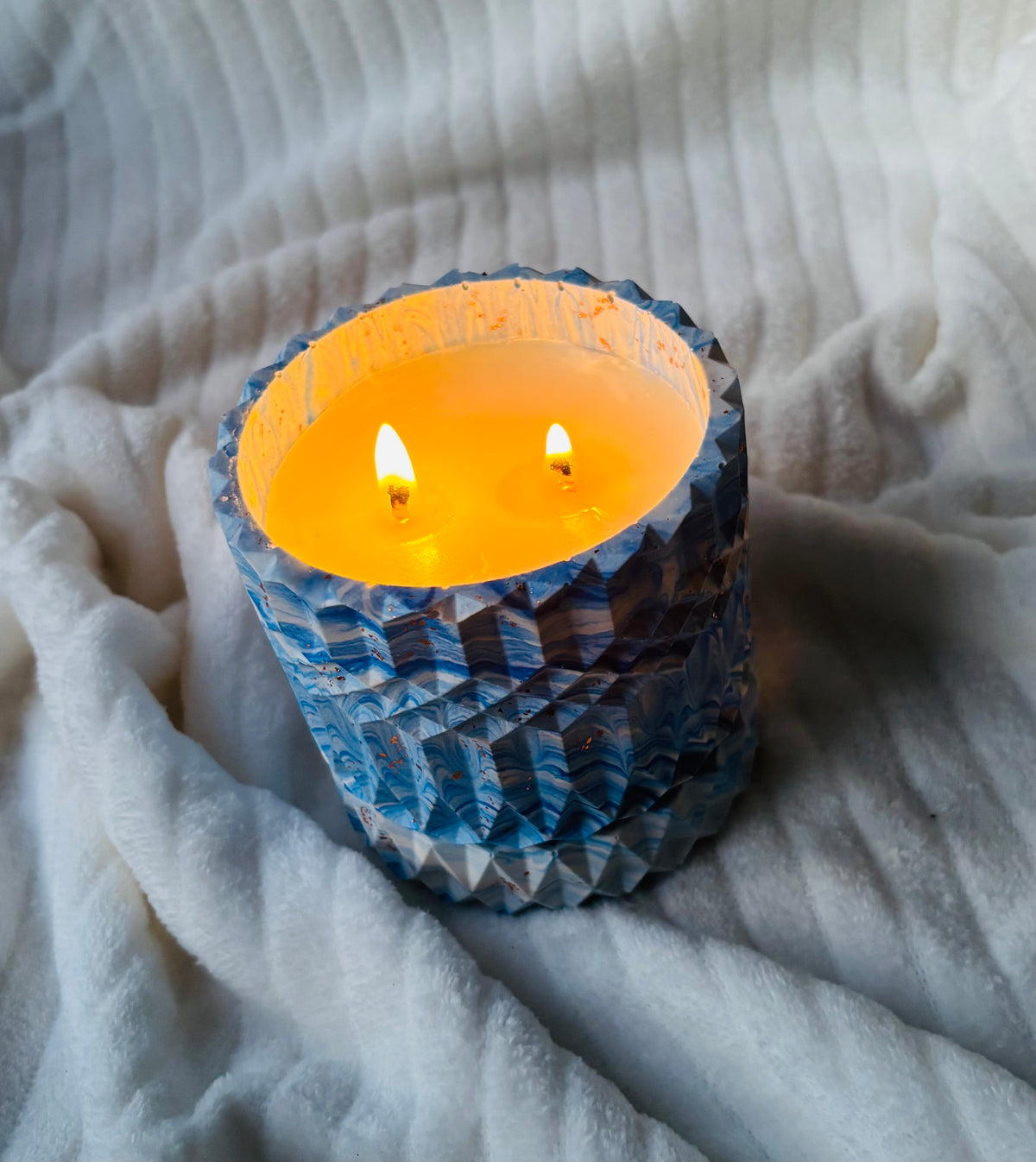 Luxury Handmade Soy Candle in Blue Marble Eco-Resin Jar | Double Wick