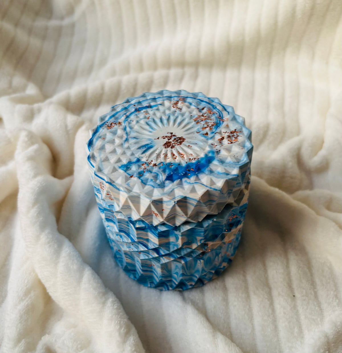 Luxury Handmade Soy Candle in Blue Marble Eco-Resin Jar | Double Wick